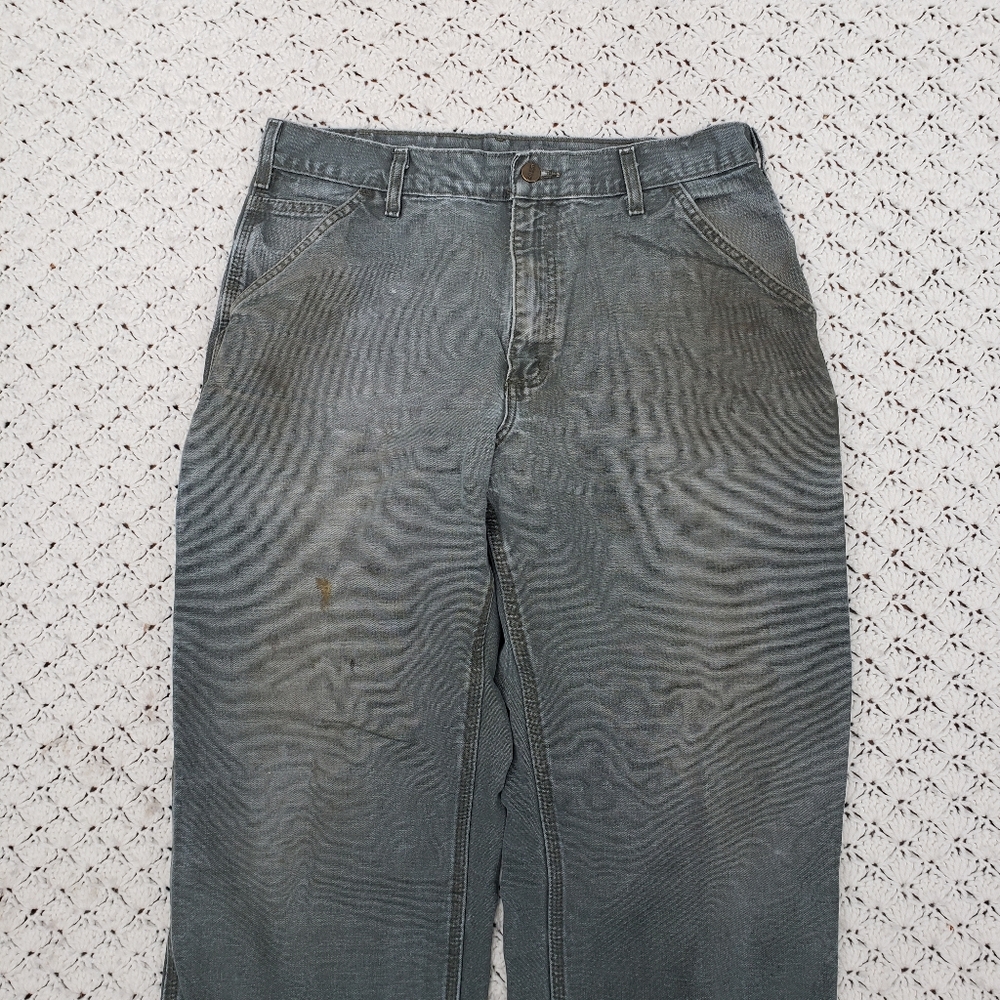 Carhartt Men's Dungaree Carpenter Distressed Canvas Green Pants B11 MOS